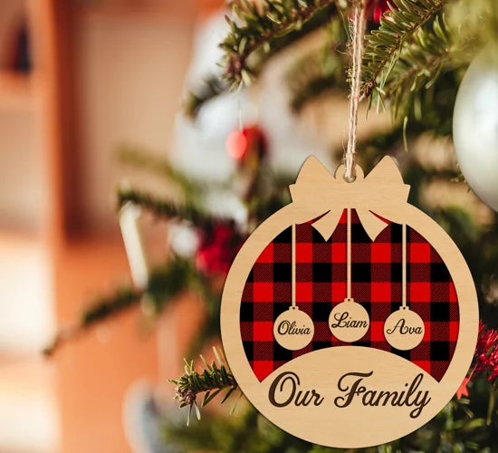 Plaid Family Ornament